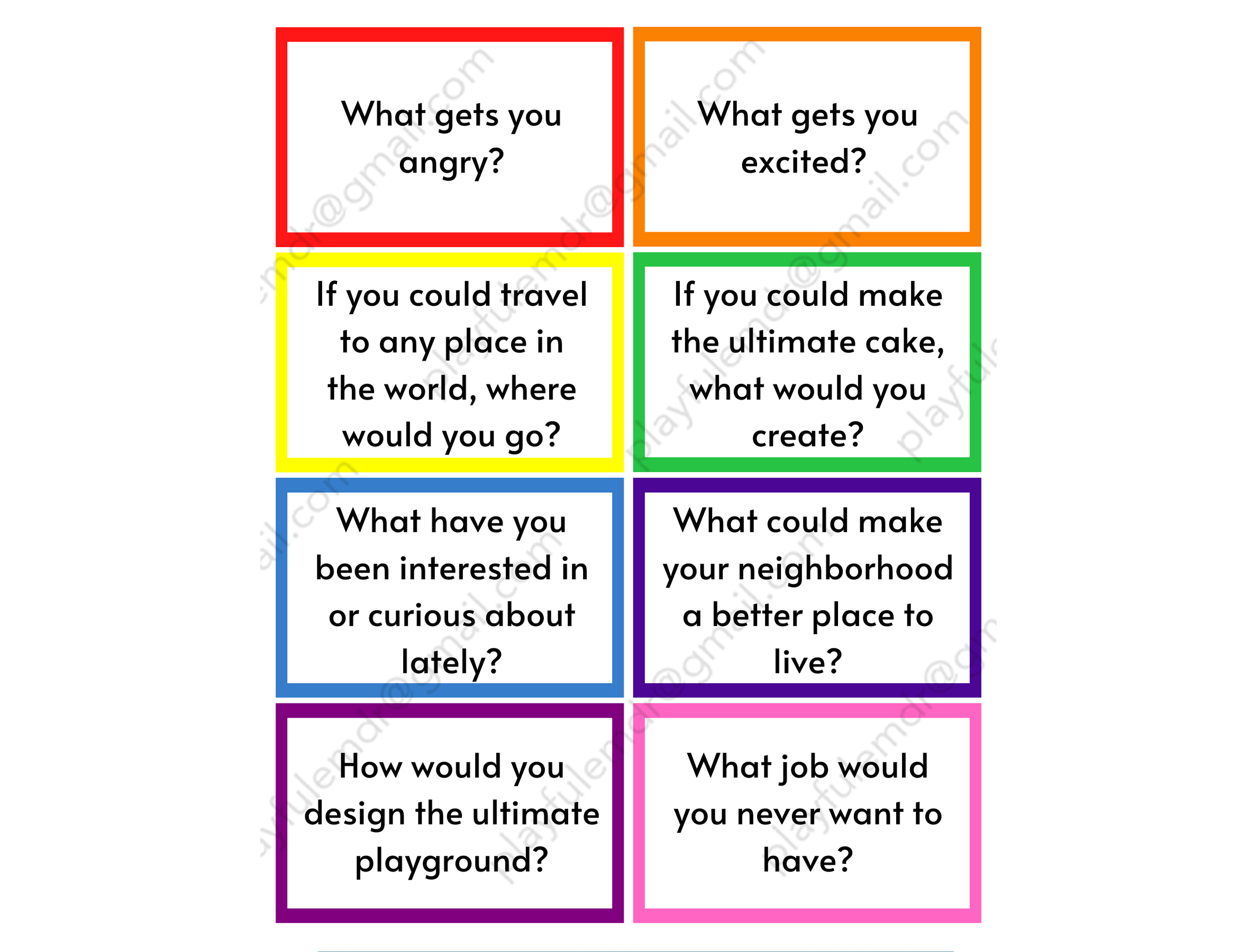 Conversation Cards - 72 printables